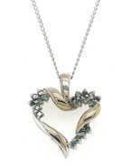 Blue Diamond Heart Pendant 16 inch chain Solid 14 k White Gold 2.9 g - $465.50