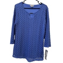 New JM Collection Womens Blouse XL Extra Large Cobalt Blue Lace Tunic Polyester - £16.47 GBP