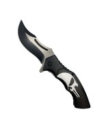 Spring Assisted Pocket Knife Punisher Skull Black 4.75&quot; 440 Stainless Steel - $16.82