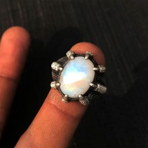 Natural Rainbow Moonstone Ring Solid 925 Silver Eagle Claw Signet Rings for Mens - £40.82 GBP