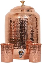 100% Pure Copper Dispenser Handmade Water Pitcher Pot 4L With 2 Serving Glass - £42.55 GBP