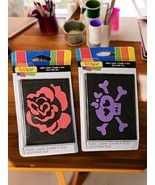 Scribbles Fabric Stamp Set Of Two Purple Bow Stamp Skull Red Rose Vtg 2011  - $22.17