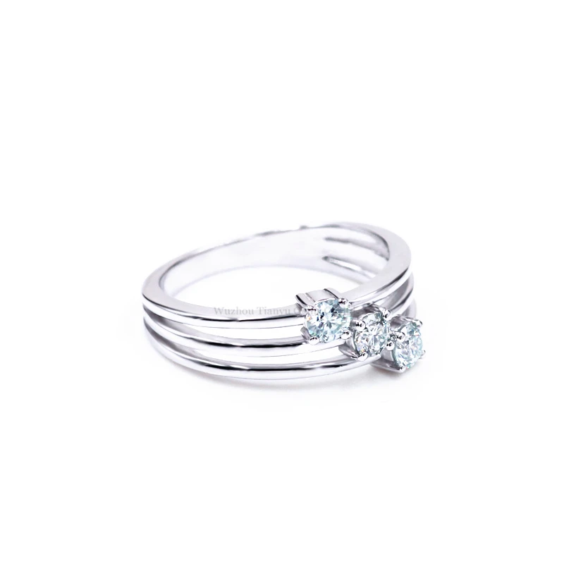 3mm Round Moissanite Band Ring 3 Stones Wedding Ring Silver Jewelry White Diamon - £47.11 GBP