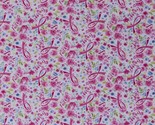 Cotton Pink Ribbon Floral Cancer Awareness White Fabric Print by Yard D6... - £9.35 GBP