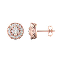 1/2 Ct TDW Diamond 10K Rose Gold Cluster Halo Stud Earrings - £343.56 GBP