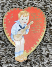 Vintage Valentines Day Card Boy Playing Ukulele Uke-N Be My Valentine - £3.94 GBP