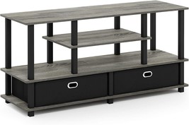 Furinno Jaya Large Stand For Up To 55-Inch Tv, French Oak Grey/Black - £67.47 GBP