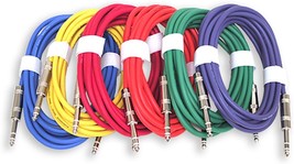 Gls Audio 12Ft.Patch Cable Cords - 1/4&quot; Trs To 1/4&quot; Trs Color Cables -, 6 Pack. - £31.28 GBP