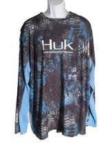 HUK Performance Fishing Long Sleeve Pull Over Fishing Shirt Blue XXL - $15.83