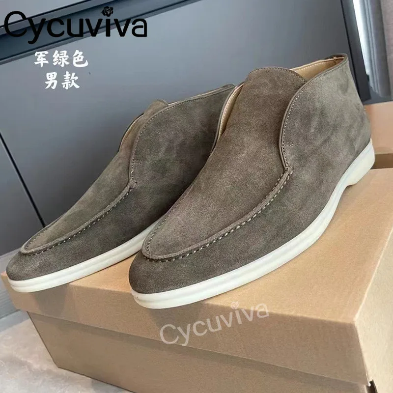 High Quality Lazy Men Loafers Cow Suede Leather Flat Casual Shoes Male H... - $186.91