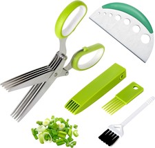 Kitchen Herb Scissors with Safety Cover Herb Stripping Tool and Cleaning Comb Gr - £29.14 GBP