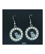 Elvis Presley dangle French wire earrings pierced black white clear rhin... - $20.69