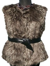 Cache Fox Faux Fur Vest Removable Leather Belt Coat Top New Size S/M/L $228 NWT - $91.20