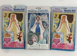 3 Disney Frozen Elsa And Cinderella Princess Dress-Up Magnetic Wooden Doll - £15.81 GBP