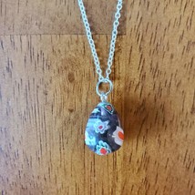 Glass Pendant Necklace, Millefiori Pendant, 22" Silver Tone Chain, Black Red image 2