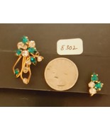 Vintage Faux Emerald and Crystals Pendant and One Earring Set Star Art 1... - £15.71 GBP