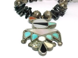 THUNDERBIRD Necklace Native American Sterling Silver Multi-stone - 25 grams - $75.00