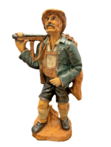 Figurine Hunter w/ Deer Wood Carved Austria 1990s Signed SIC 7 in Tall Detailed - £56.36 GBP