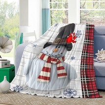 Cartoon Cute Snowman With Flannel Throws Blanket As A Topper, Warm Cozy Fleece - £41.46 GBP