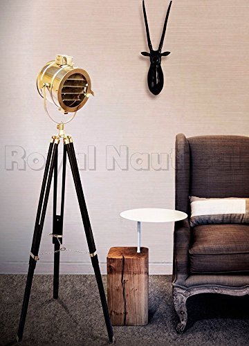 Royal Nautical Marine Chrome Finish Searchlight W/ Wooden Tripod Floor Lamp