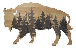 Western Bison Buffalo With Forest Silhouette Wooden Plank Cutout Wall Decor - €31,98 EUR