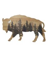Western Bison Buffalo With Forest Silhouette Wooden Plank Cutout Wall Decor - $673.13 MXN