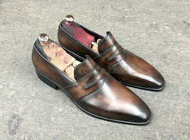 Handmade Men&#39;s Leather Stylish Classic Formal Brown Stylish Loafers Shoe... - $227.99
