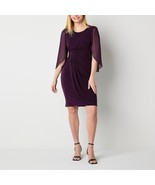 Connected Petite Chiffon Cape-Sleeve Sheath Dress Aubergine Size 8P $69 - £22.76 GBP