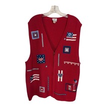 Vintage Koret City Blues Red Knit Vest – Patriotic Americana Flag &amp; Hear... - $480.43 MXN