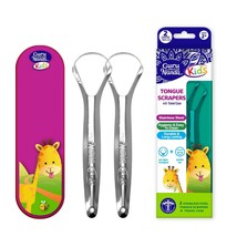 Kids Tongue Scraper 2 Pack with Travel Case Stainless Steel Aids in Fres... - £9.39 GBP