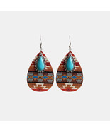 Turquoise Teardrop Shape Wooden Dangle Earrings - $30.10 CAD