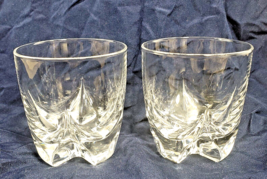 Pair Double Old Fashion Glass w/Tear Drop Cut Corners &amp; Cross Bottom 7 oz- 2 pcs - £14.33 GBP