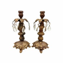 Pair Vintage Hollywood Regency Style Ornate Gold cast metal Candlestick Holders - £101.56 GBP