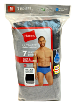 Hanes Ultimate Tagless Briefs Men M (32-34)  Black Gray 100% Cotton 7 Pairs - £26.97 GBP