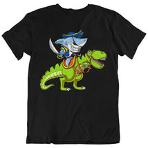 Shark Pirate Riding T-Rex Dinosaur Funny Unisex T-Shirt - £22.03 GBP