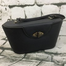 Vintage Purse Hard Shell Handbag Black Faux Leather Rockabilly Steampunk... - $39.59