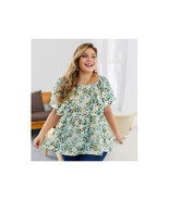  Plus Size Peplum Top   Botanical Print Boat Neck Short Sleeves Relaxed Fit - $38.99 CAD