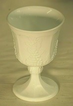 White Milk Glass Opaque Goblet Footed Ribbed Scalloped - £15.81 GBP