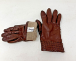 Floriana Brown Leather Woven Gloves Cashmere Lining Size 7.5 Made in Ita... - $29.65