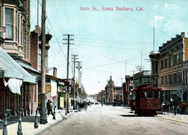 Santa Barbara California State Street Trolley Postcard Antique - £6.14 GBP