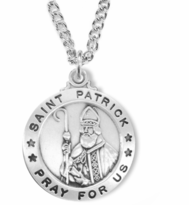 Sterling Silver Round St Patrick Patron Of Ireland Medal Necklace &amp; Chain - £70.48 GBP