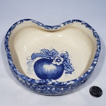 VTG Marshall Texas Ellis Pottery Apple Shaped Hand Turned Bowl Blue Spongeware - £13.54 GBP