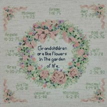 Birth Record Embroidery Finished Wreath Family Tree Grandma Pink Blue Floral EVC - £10.35 GBP