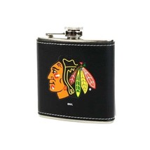 Chicago Blackhawks Stainless Steel Leather-Wrapped 6 oz Flask with NFL Team Logo - £12.11 GBP