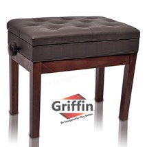 Adjustable Piano Brown PU Leather Bench by GRIFFIN - Vintage Stylish Design, Hea - £68.76 GBP