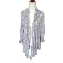 Lauren Conrad Shirt Top Blouse Size M Open Front Tie Kimono Grey Flowers Floral - £12.01 GBP