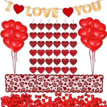 Valentines Day Decorations Kit Rose Petals Balloons Table Runner Set - $25.95