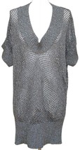 STELLA MCCARTNEY Tunic Knit Sweater Metallic Blue V-Neck Long Cotton Ble... - £113.57 GBP