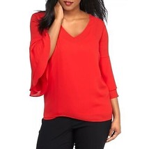 NWT Womens Plus Size 1X The Limited Red Ruffle Sleeve V-Neck Blouse Top ... - $21.55
