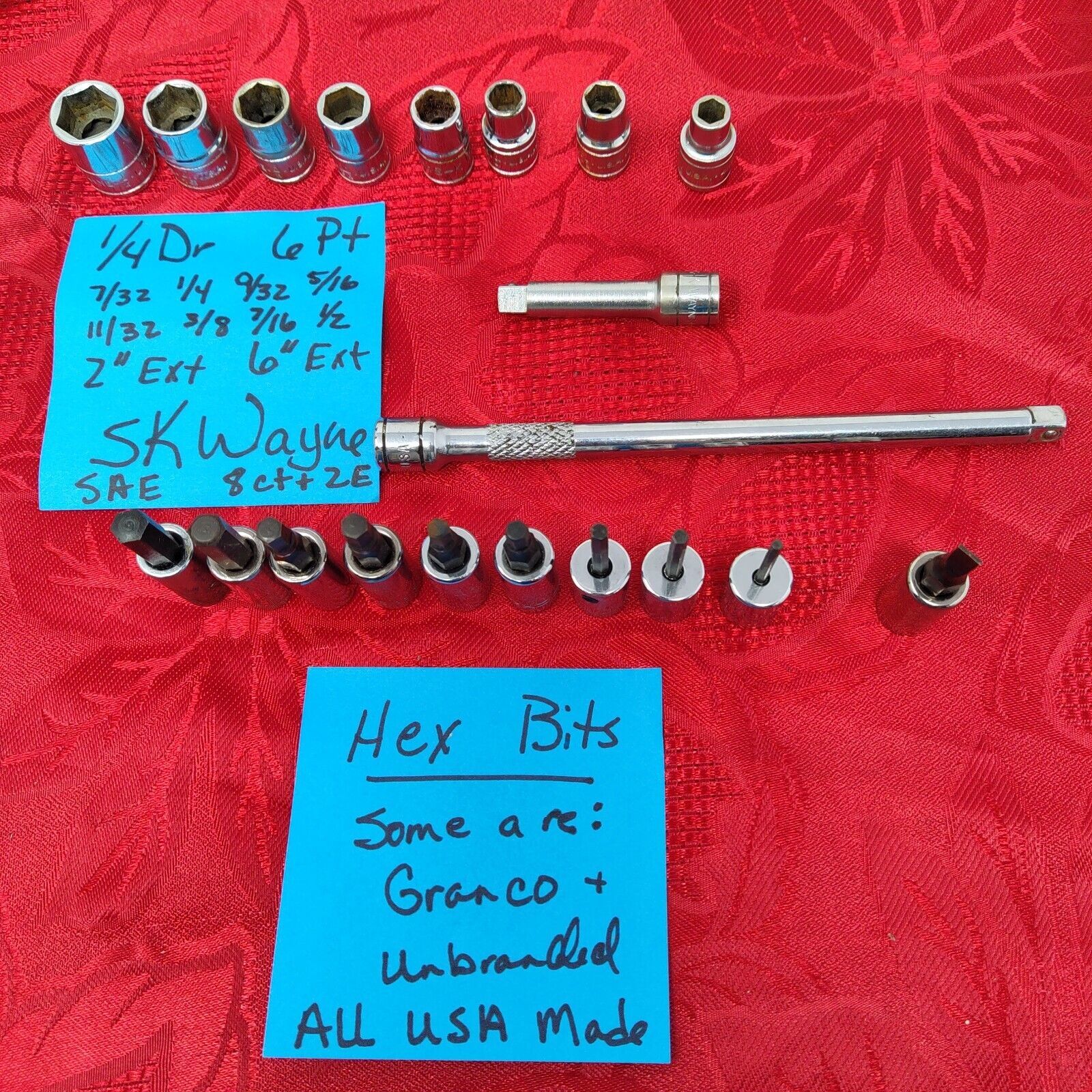 VS-K Tools 1/4&quot; SK Wayne Sockets &amp; Extension Lot Plus Extras!! VTG - $34.98